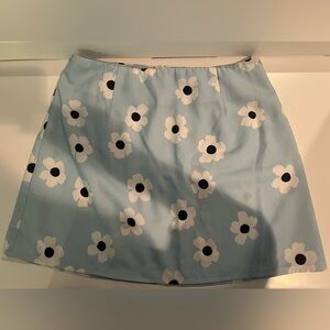 Light Blue Mini Skirt With White Flowers